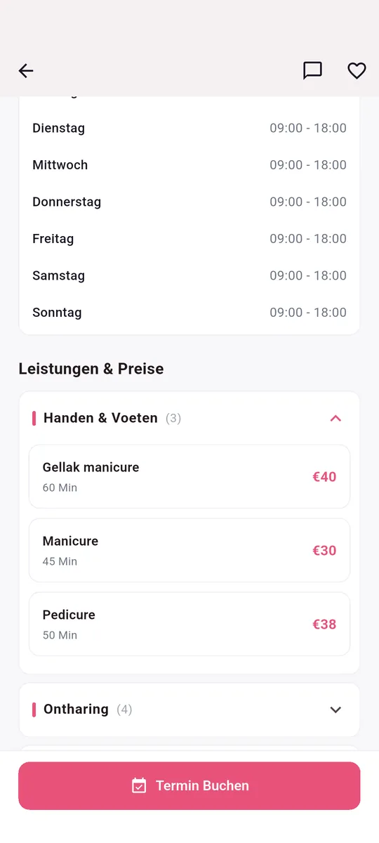 LocalBeautys app — Behandlung wählen