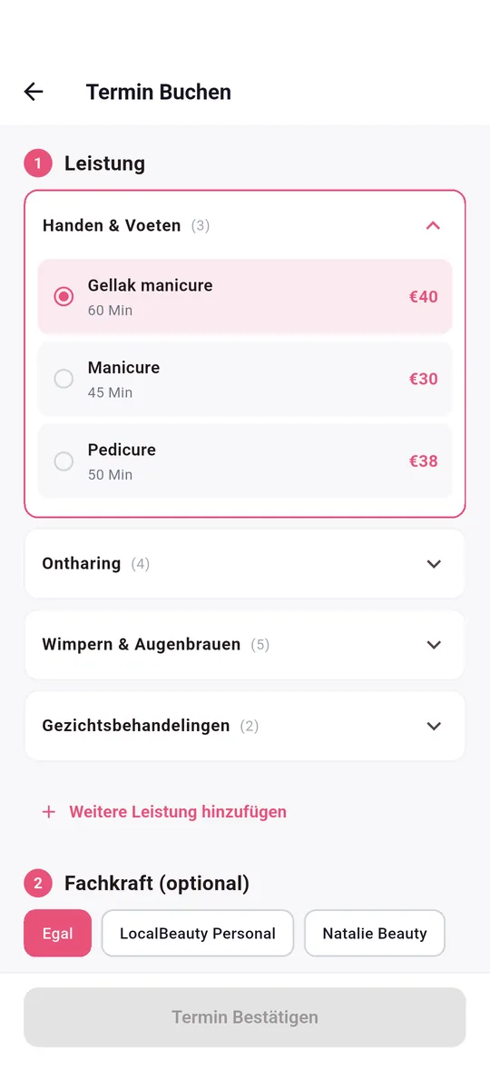 LocalBeautys app — Wähle Tag und Uhrzeit