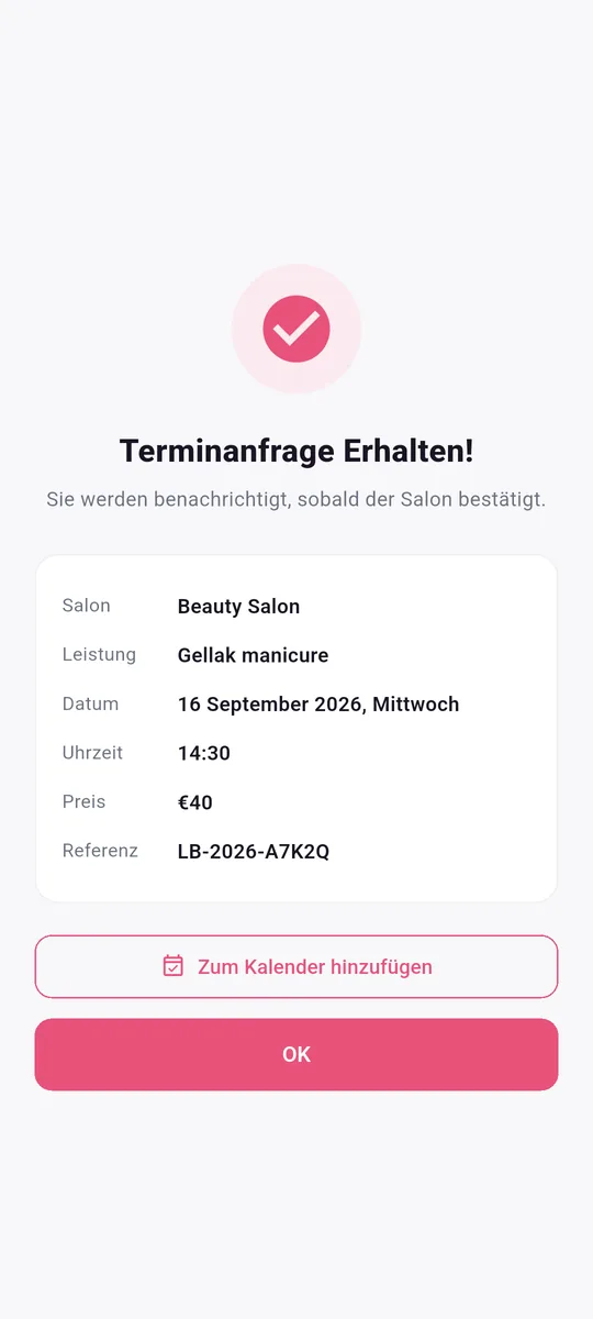 LocalBeautys app — Termin angefragt