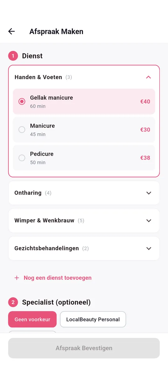 LocalBeautys app — Kies dag en uur