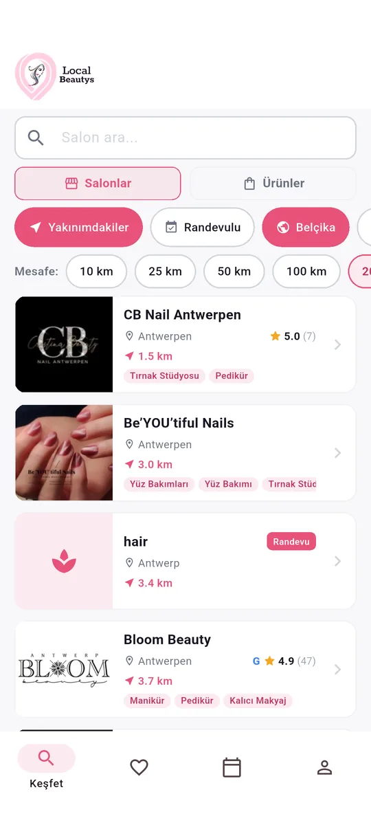 LocalBeautys app — Salonları keşfet